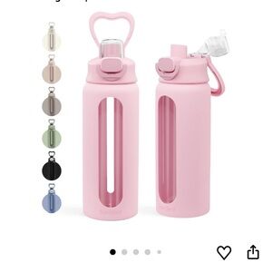 Pink Water Bottle with Heart Handle